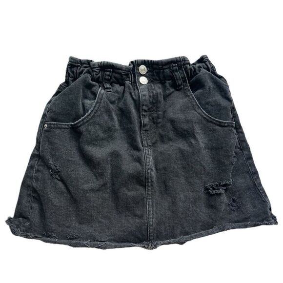 Youth Girls Zara Kids Paper Bag Distressed Black Denim Jean Skirt - Sz 11/12 - Picture 1 of 3